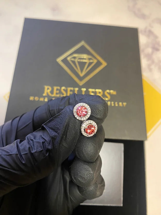 ROSE PINK HALO MOISSANITE EARRINGS (Passes Diamond Tester)