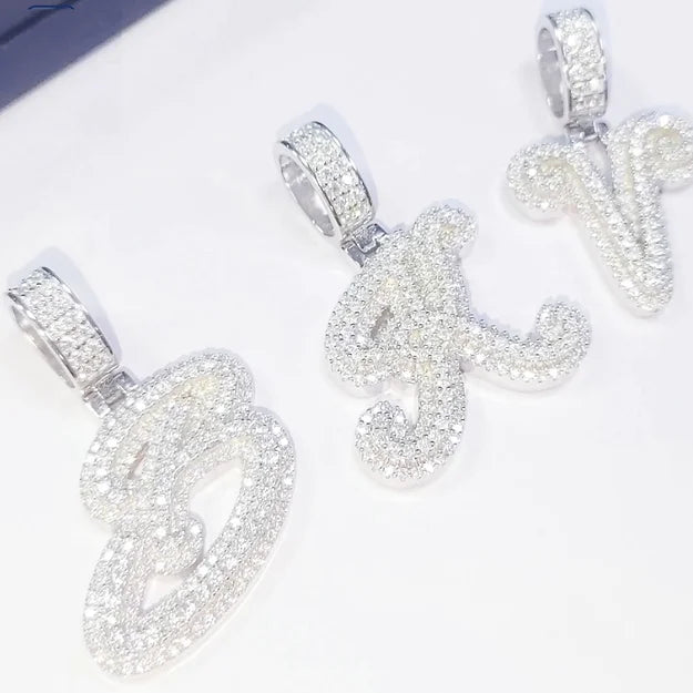 Iced Cursive Letter Pendant (Passes The Diamond Tester)