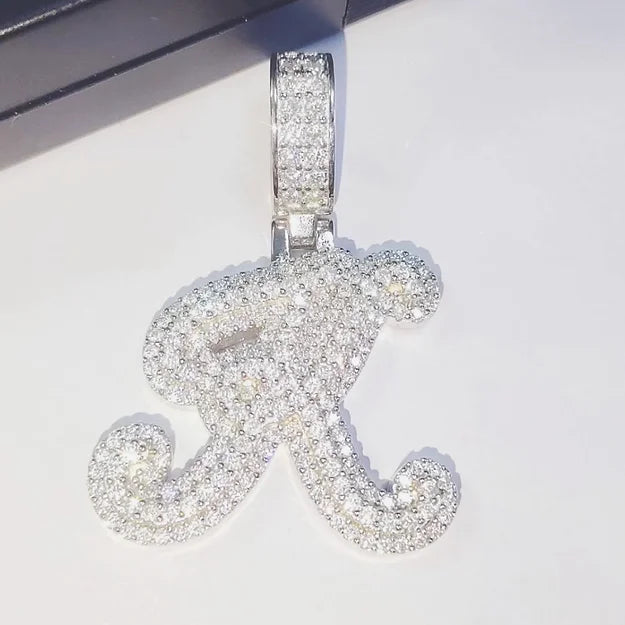 Iced Cursive Letter Pendant (Passes The Diamond Tester)