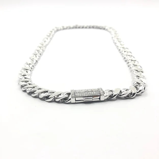 Frosted x Carved Link Necklace (Diamond Clasp passes the Diamond tester)
