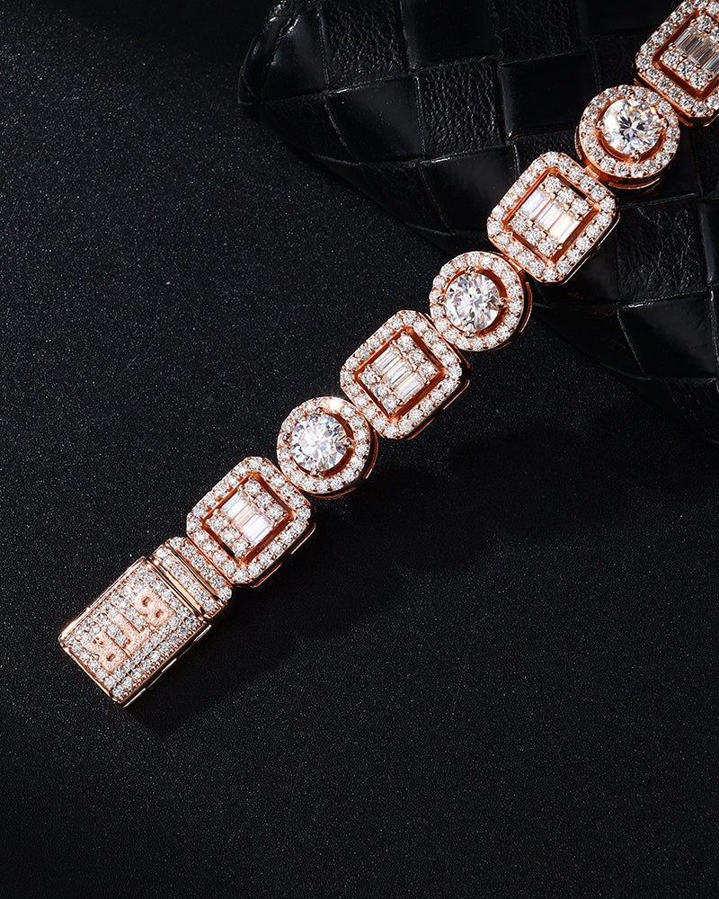 10MM MIXED ROUND AND BAGUETTE CLUSTER TENNIS BRACELET (Passes the Diamond Tester)