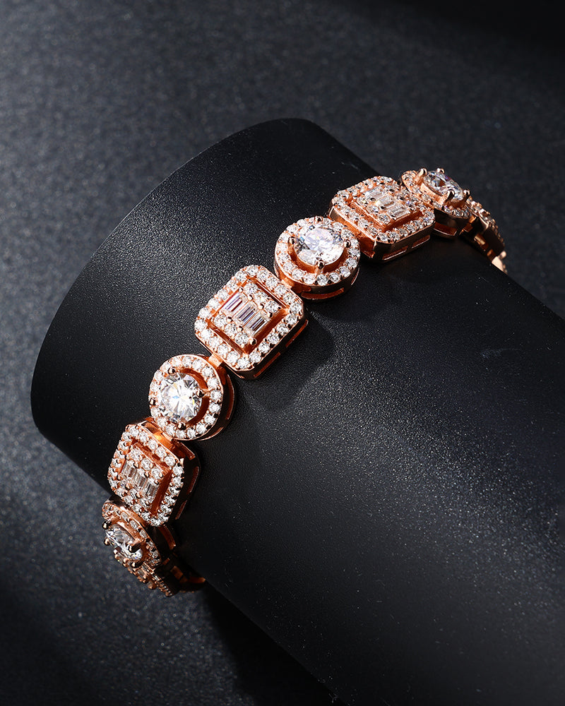 10MM MIXED ROUND AND BAGUETTE CLUSTER TENNIS BRACELET (Passes the Diamond Tester)