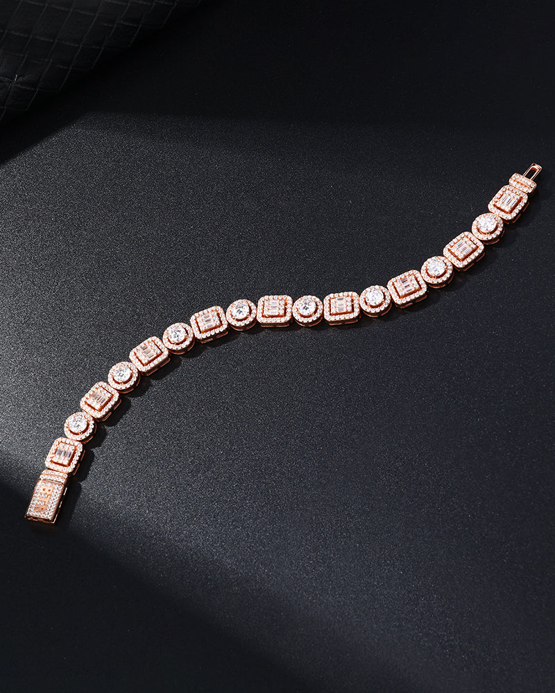 10MM MIXED ROUND AND BAGUETTE CLUSTER TENNIS BRACELET (Passes the Diamond Tester)
