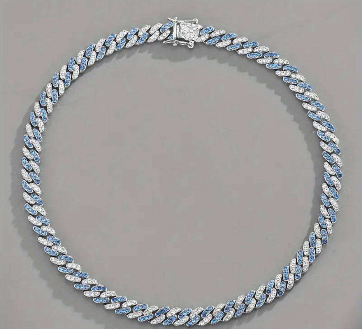ICED 8MM TWO TONE BLUE CUBAN LINK NECKLACE (Cubic Zirconia)
