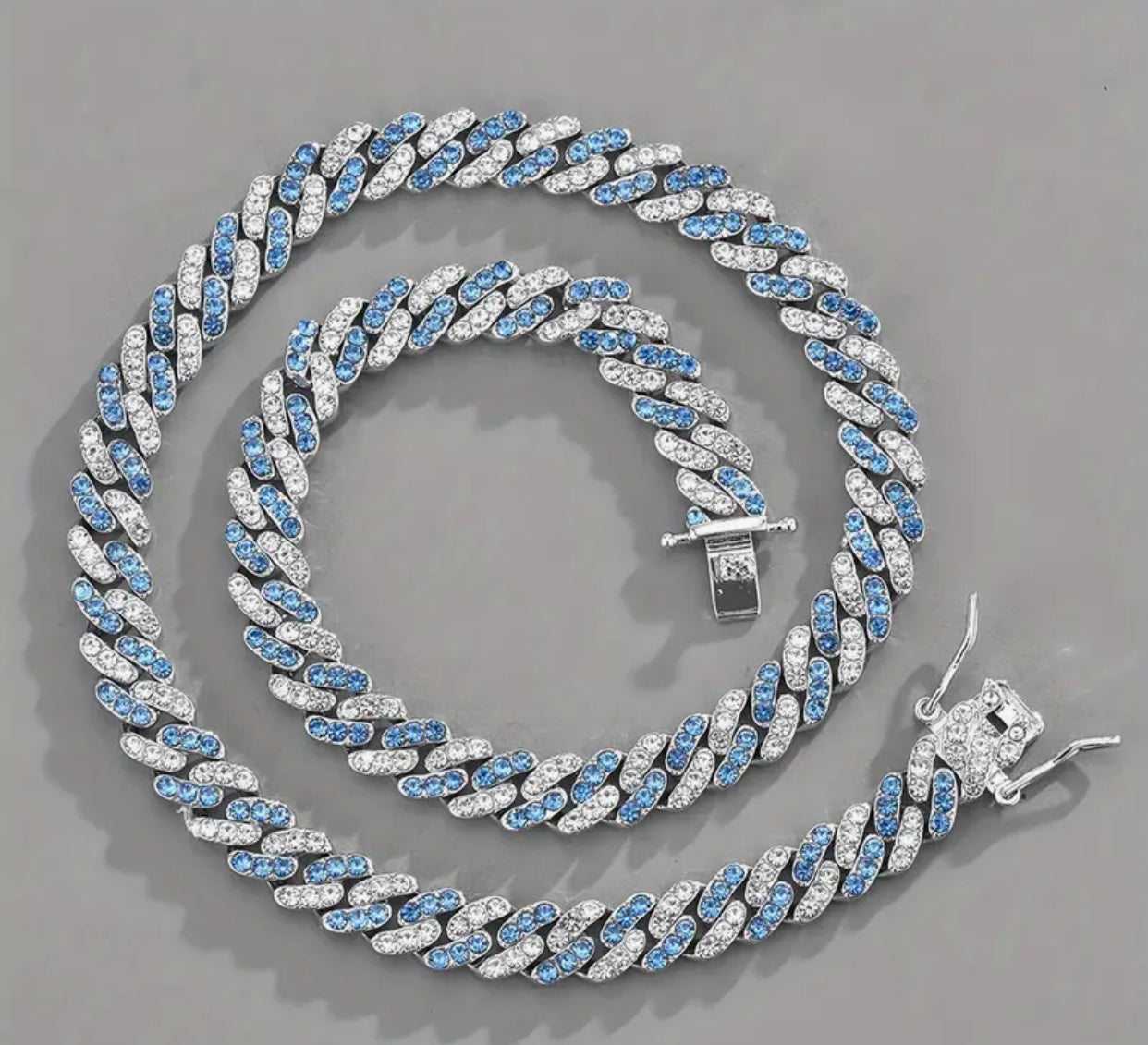 ICED 8MM TWO TONE BLUE CUBAN LINK NECKLACE (Cubic Zirconia)