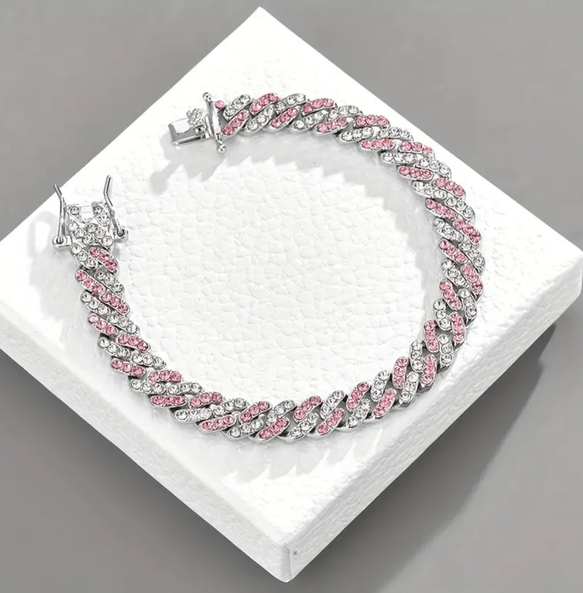 ICED 8MM ROSE AND WHITE GOLD CUBAN BRACELET (Cubic Zirconia)