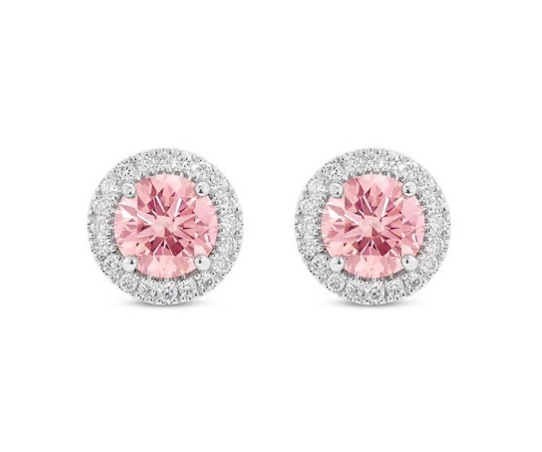 ROSE PINK HALO MOISSANITE EARRINGS (Passes Diamond Tester)