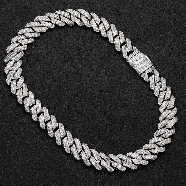 THREE ROW CUBAN NECKLACE(Passes The Diamond Tester)