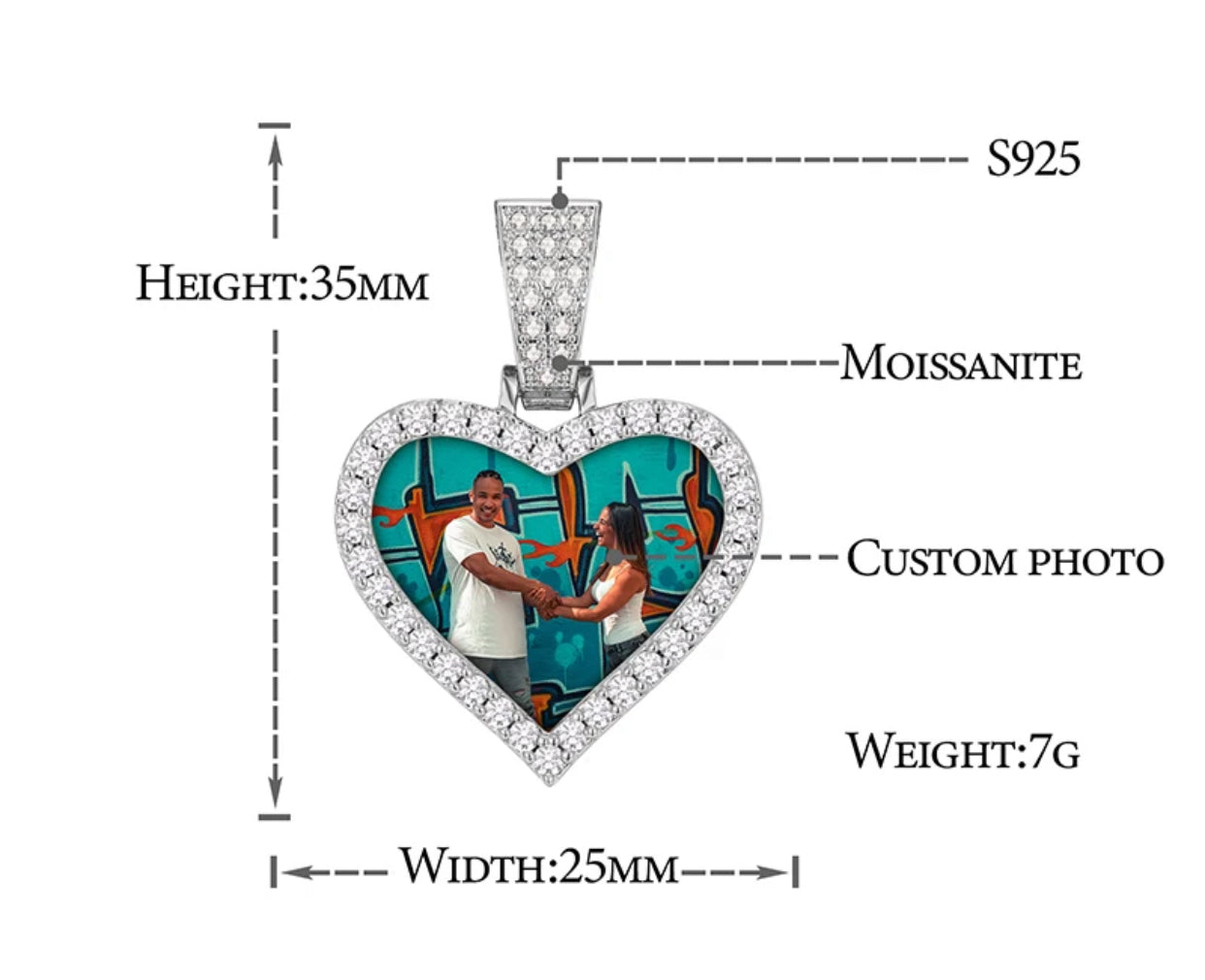 CUSTOM HEART PHOTO PENDANT (Passes Diamond Tester)