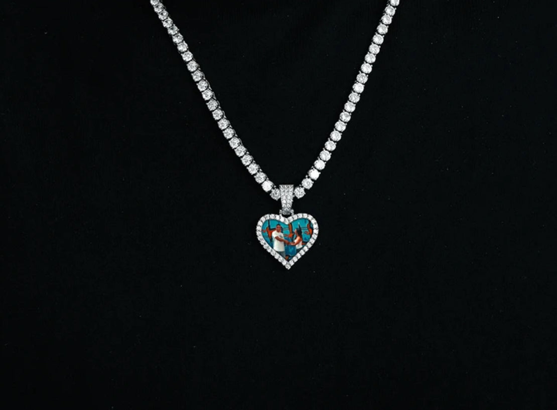 CUSTOM HEART PHOTO PENDANT (Passes Diamond Tester)