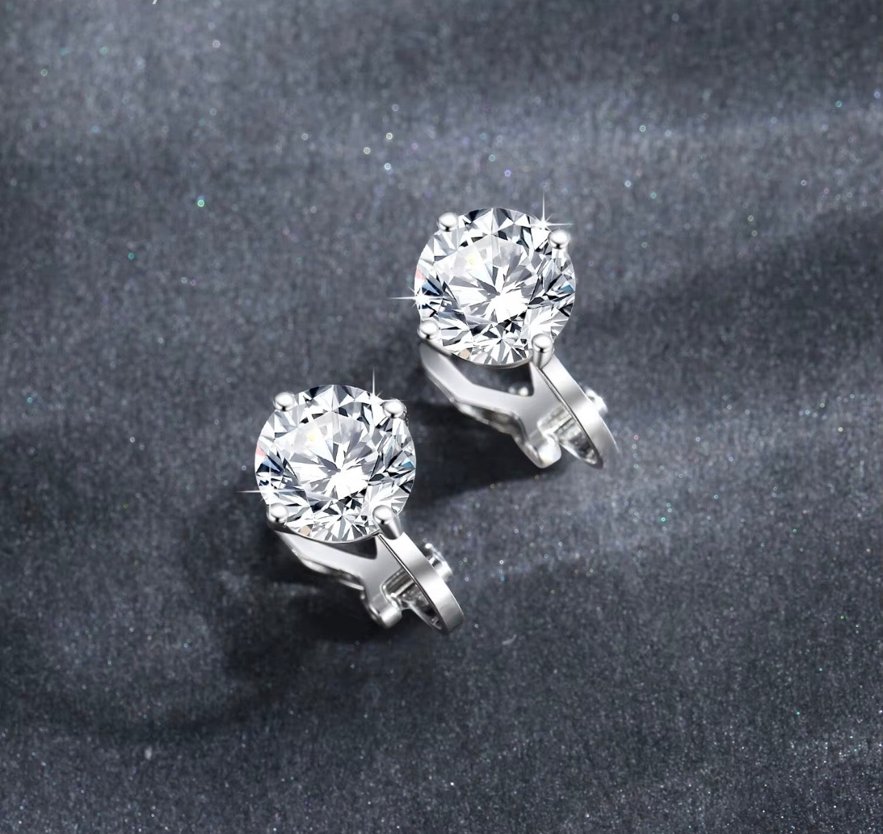1st Ever Clip- On SOLITAIRE WHITE MOISSANITE DIAMOND EARRINGS (Passes Diamond Tester)