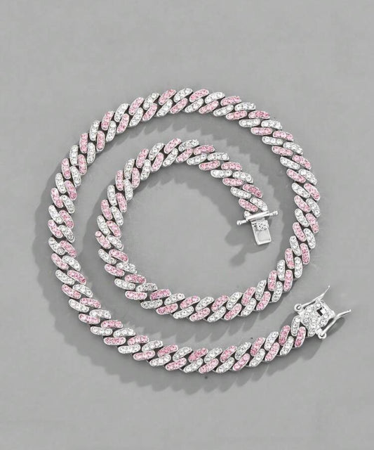 ICED 8MM TWO TONE ROSE CUBAN LINK NECKLACE (Cubic Zirconia)