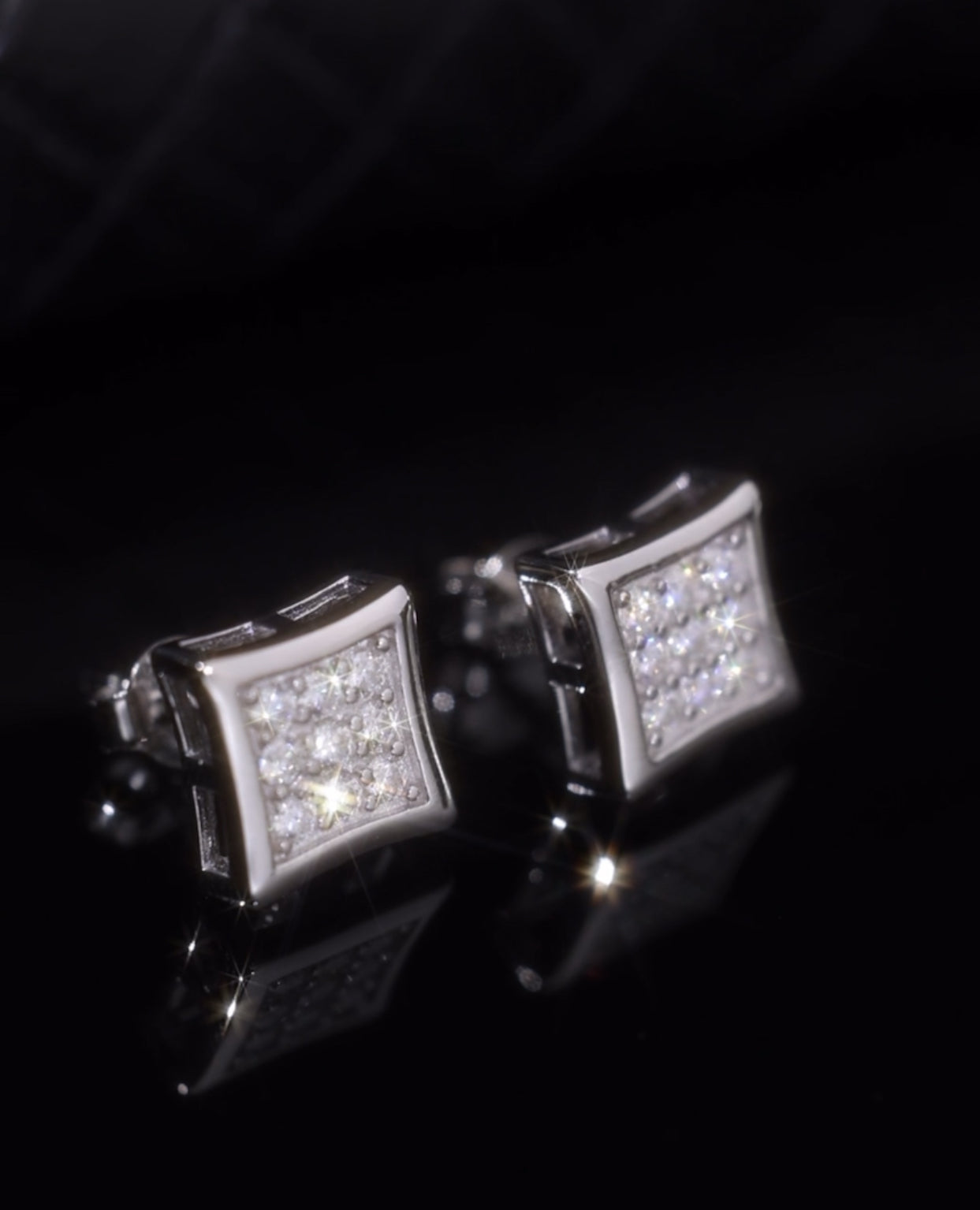 SQUARE PAVED MOISSANITE DIAMOND EARRINGS (Passes Diamond Tester)
