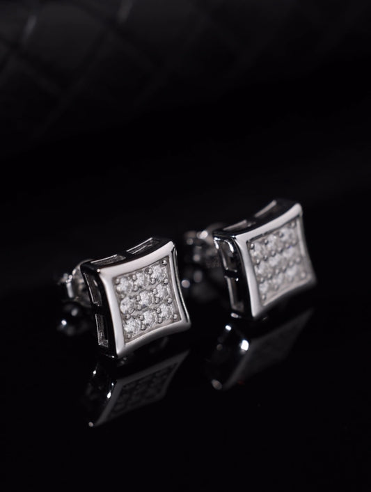 SQUARE PAVED MOISSANITE DIAMOND EARRINGS (Passes Diamond Tester)