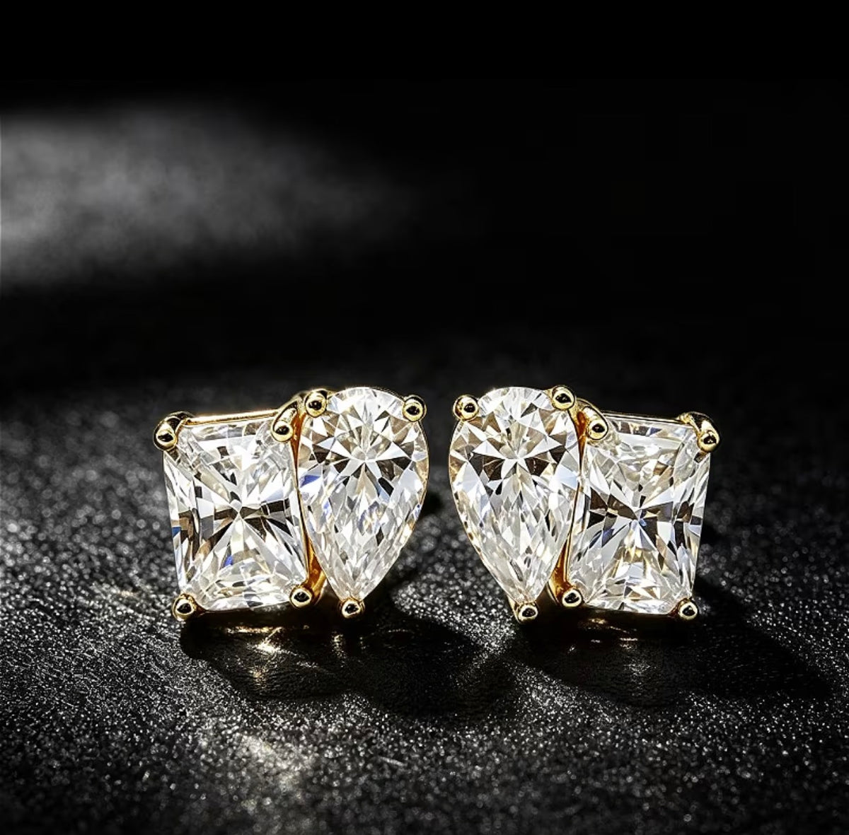 BAGUETTE & PEAR CUT DIAMOND EARRINGS (Passes Diamond Tester)