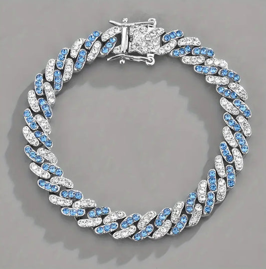 ICED 8MM BLUE AND WHITE GOLD CUBAN BRACELET (Cubic Zirconia)
