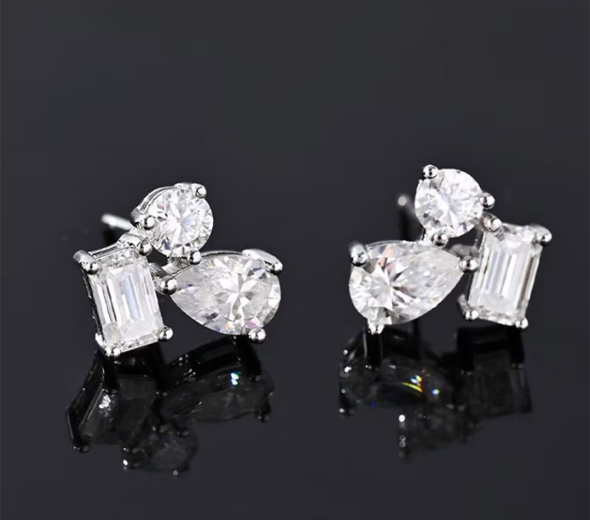 TRIFECTA FACET WHITE DIAMOND EARRINGS (Passes Diamond Tester)