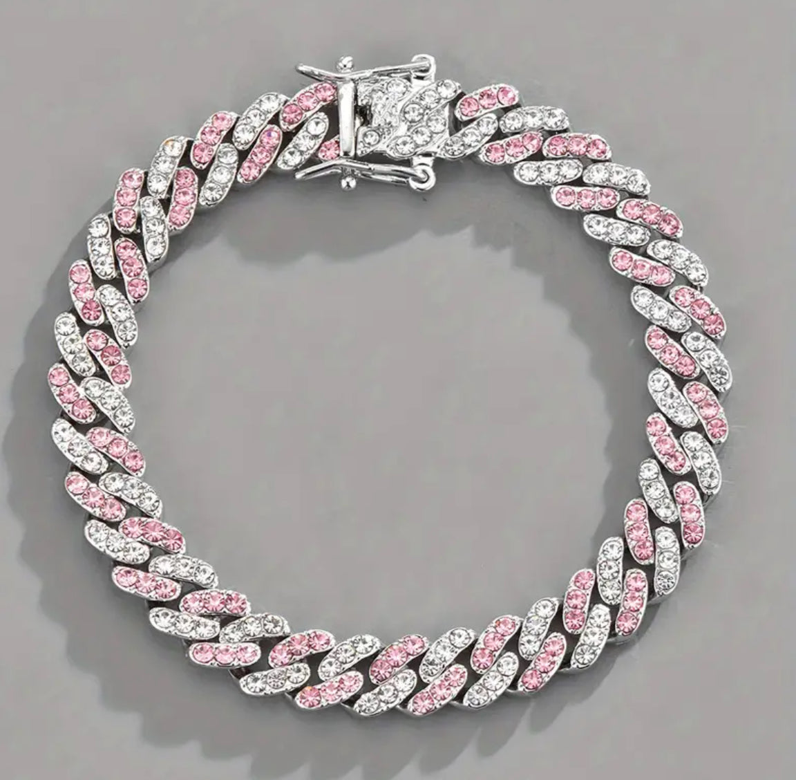 ICED 8MM ROSE AND WHITE GOLD CUBAN BRACELET (Cubic Zirconia)