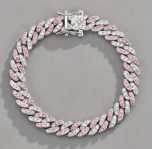 ICED 8MM ROSE AND WHITE GOLD CUBAN BRACELET (Cubic Zirconia)