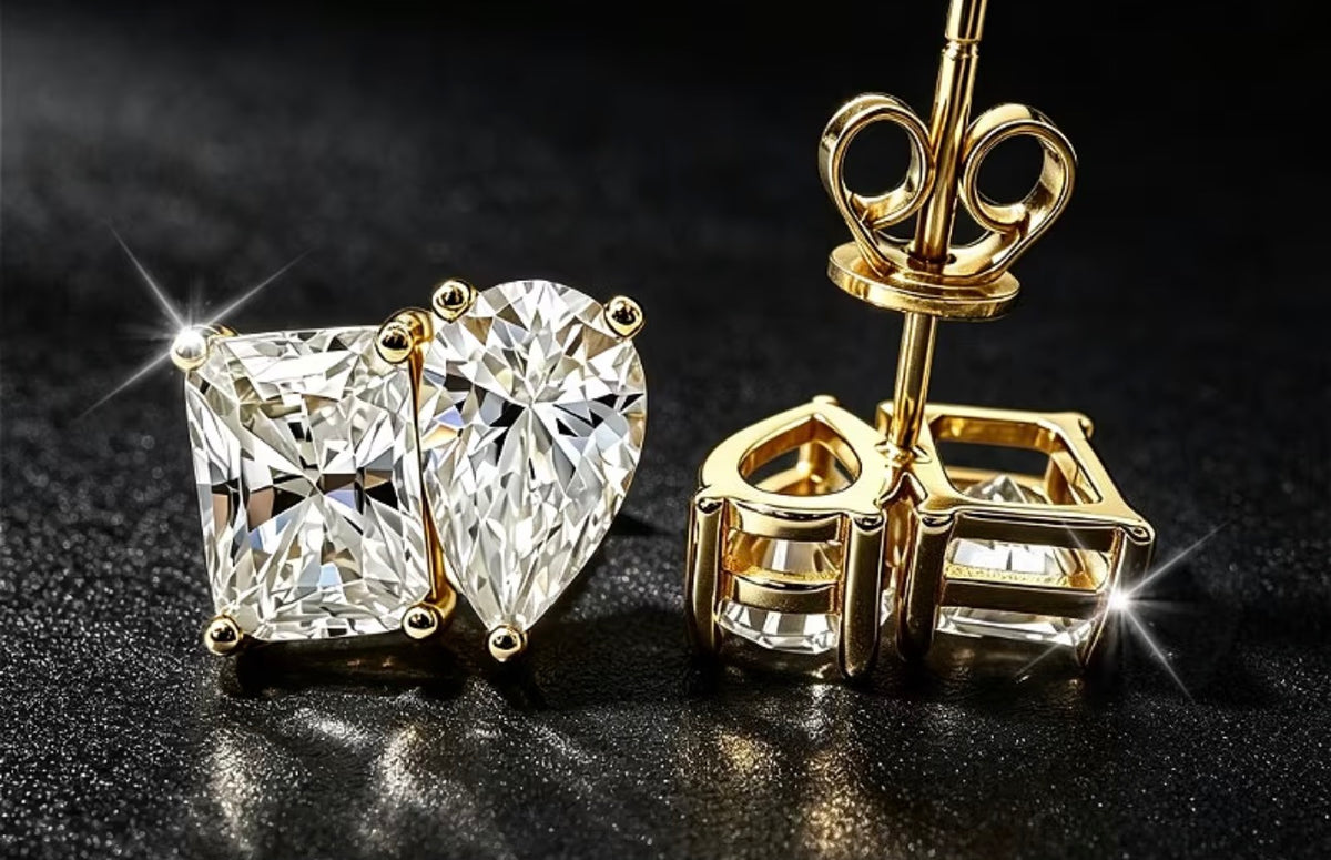 BAGUETTE & PEAR CUT DIAMOND EARRINGS (Passes Diamond Tester)