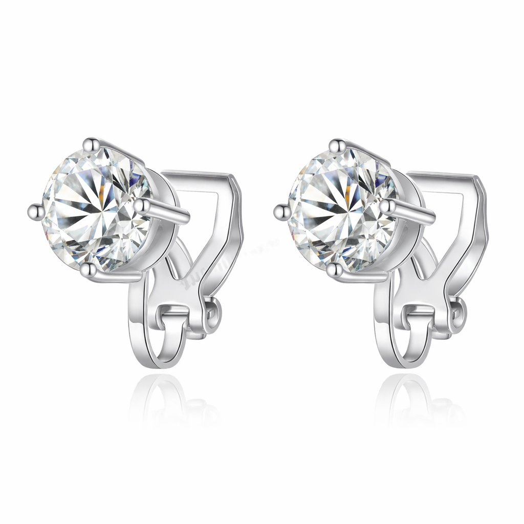 1st Ever Clip- On SOLITAIRE WHITE MOISSANITE DIAMOND EARRINGS (Passes Diamond Tester)