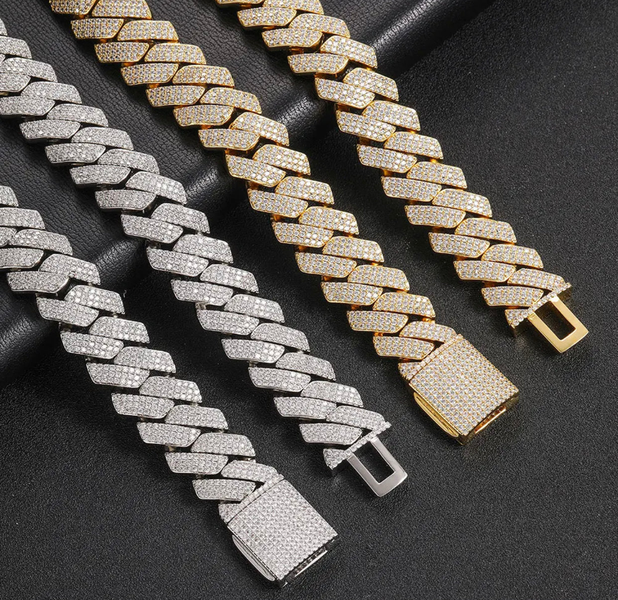 THREE ROW CUBAN NECKLACE(Passes The Diamond Tester)