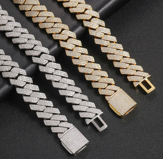 THREE ROW CUBAN NECKLACE(Passes The Diamond Tester)