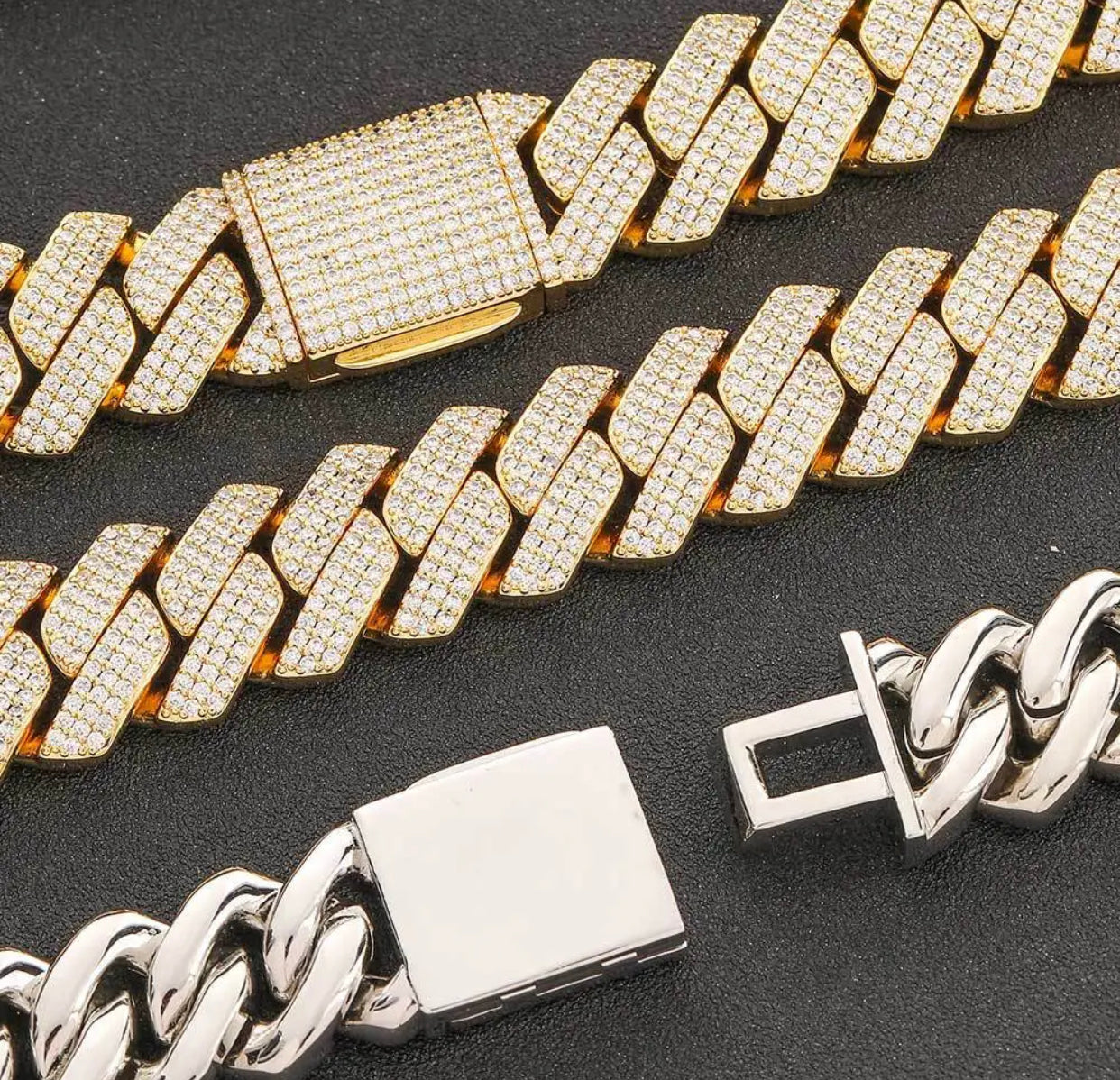 THREE ROW CUBAN NECKLACE(Passes The Diamond Tester)