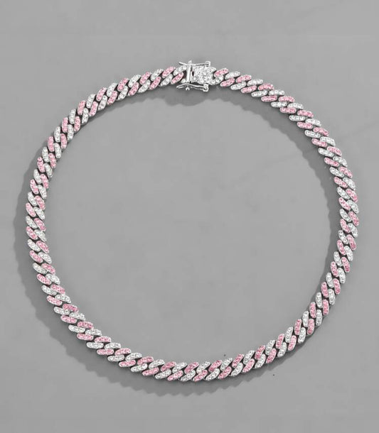 ICED 8MM TWO TONE ROSE CUBAN LINK NECKLACE (Cubic Zirconia)