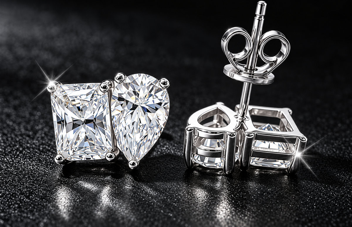 BAGUETTE & PEAR CUT DIAMOND EARRINGS (Passes Diamond Tester)